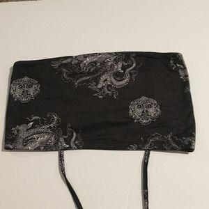 Lace up dragon print bandeu top